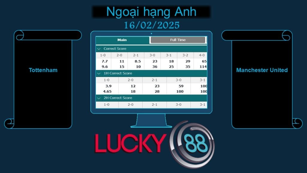 LUCKY88 Tottenham vs Manchester United, Soi kèo bóng đá hôm nay 16/02/2025, Ngoại hạng Anh